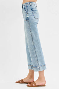 High Rise Crop Wide Front Seam Jeans-Cropped Jeans-RISEN-Reef Love