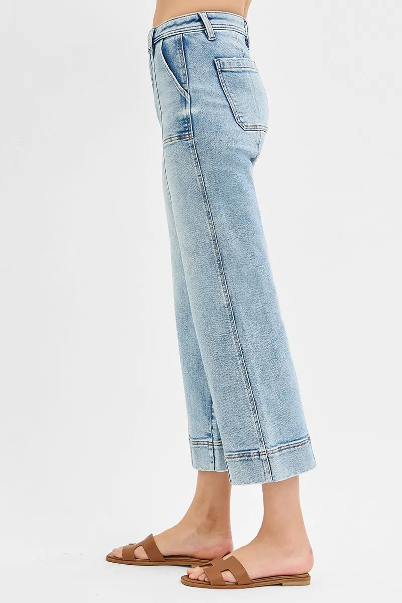 High Rise Crop Wide Front Seam Jeans-Cropped Jeans-RISEN-Reef Love