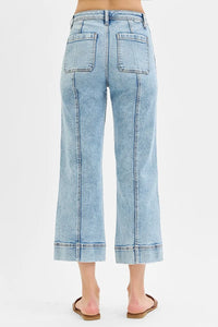 High Rise Crop Wide Front Seam Jeans-Cropped Jeans-RISEN-Reef Love