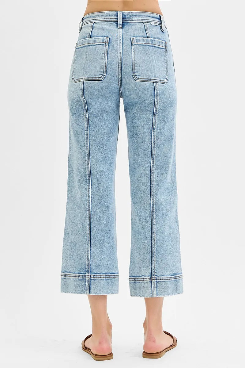 High Rise Crop Wide Front Seam Jeans-Cropped Jeans-RISEN-Reef Love
