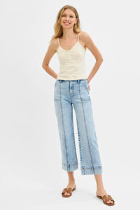 High Rise Crop Wide Front Seam Jeans-Cropped Jeans-RISEN-Reef Love