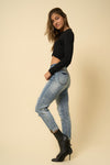 High Rise Cropped Distressed Girlfriend Jeans-High Rise Cropped Distressed Girlfriend Jeans - Light Washed Denim, Soft, Stretchy, and comfortable. Perfect casual and comfy jeans for everyday wear. 