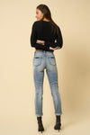 High Rise Cropped Distressed Girlfriend Jeans-High Rise Cropped Distressed Girlfriend Jeans - Light Washed Denim, Soft, Stretchy, and comfortable. Perfect casual and comfy jeans for everyday wear. 