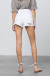 High Rise Distressed Fray Hem White Denim Shorts