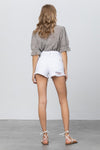 High Rise Distressed Fray Hem White Denim Shorts