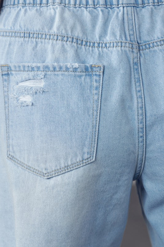 High Rise Drawstring Denim Shorts-Denim Shorts-Reef Love