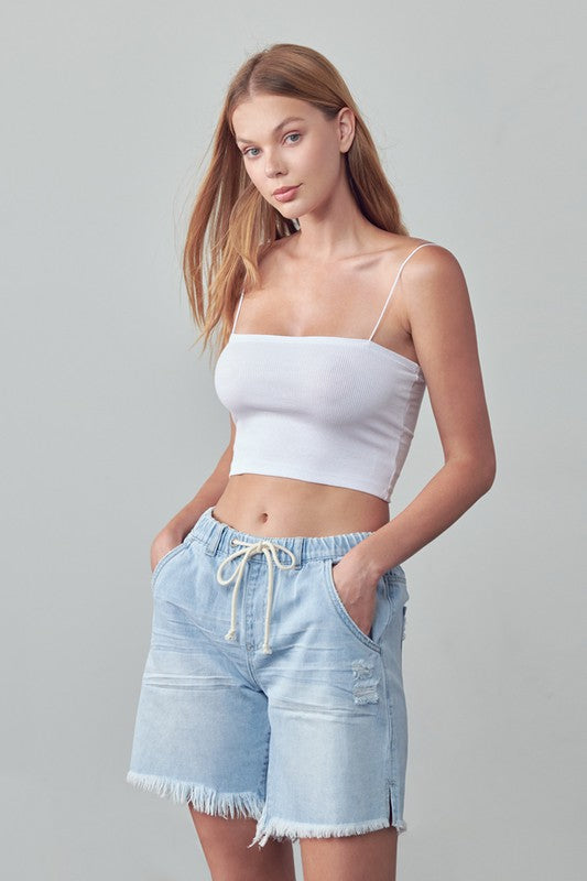 High Rise Drawstring Denim Shorts-Denim Shorts-Reef Love