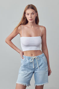 High Rise Drawstring Denim Shorts-Denim Shorts-Reef Love