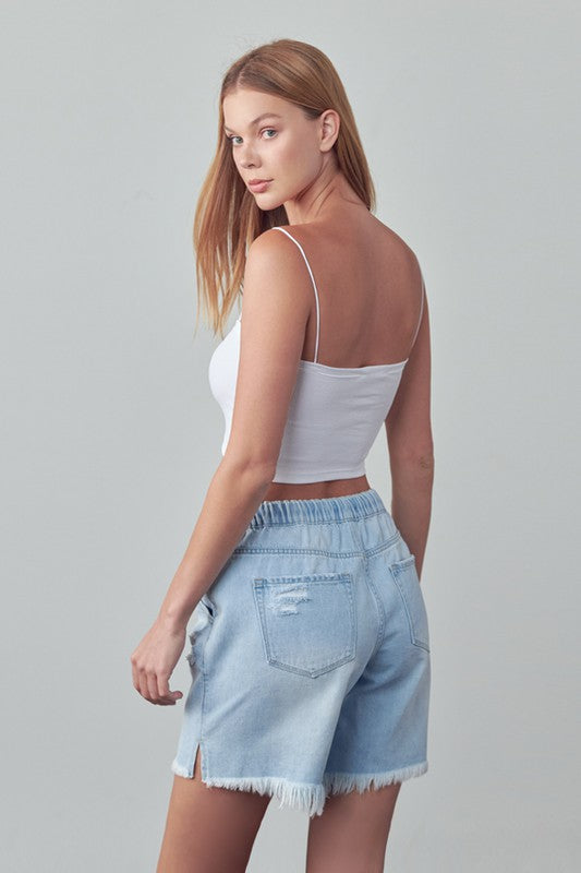 High Rise Drawstring Denim Shorts-Denim Shorts-Reef Love