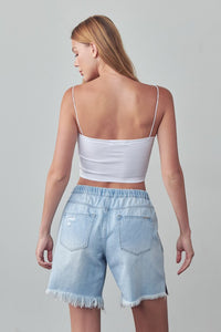 High Rise Drawstring Denim Shorts-Denim Shorts-Reef Love