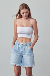 High Rise Drawstring Denim Shorts-Denim Shorts-Reef Love