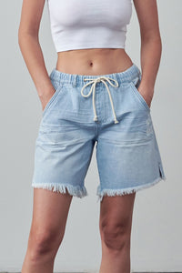 High Rise Drawstring Denim Shorts-Denim Shorts-Reef Love