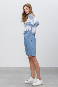 High Rise Pleated Mom Bermuda Shorts-Bermuda Jean Shorts-Insane Gene-Reef Love
