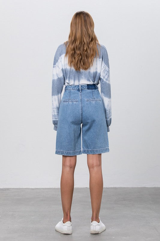 High Rise Pleated Mom Bermuda Shorts-Bermuda Jean Shorts-Insane Gene-Reef Love