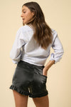High-Rise Ruffle PU Leather Shorts – Black-Denim Shorts-Insane Gene-Reef Love