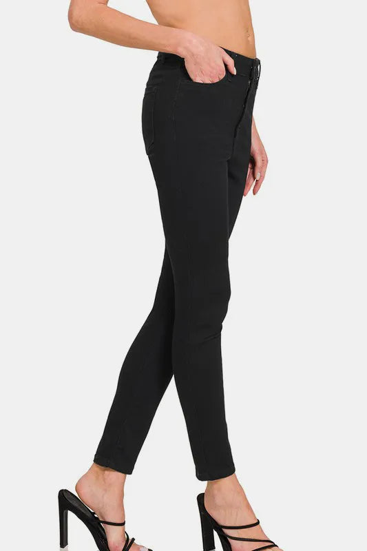 High Rise Skinny Jeans with Pockets, Black