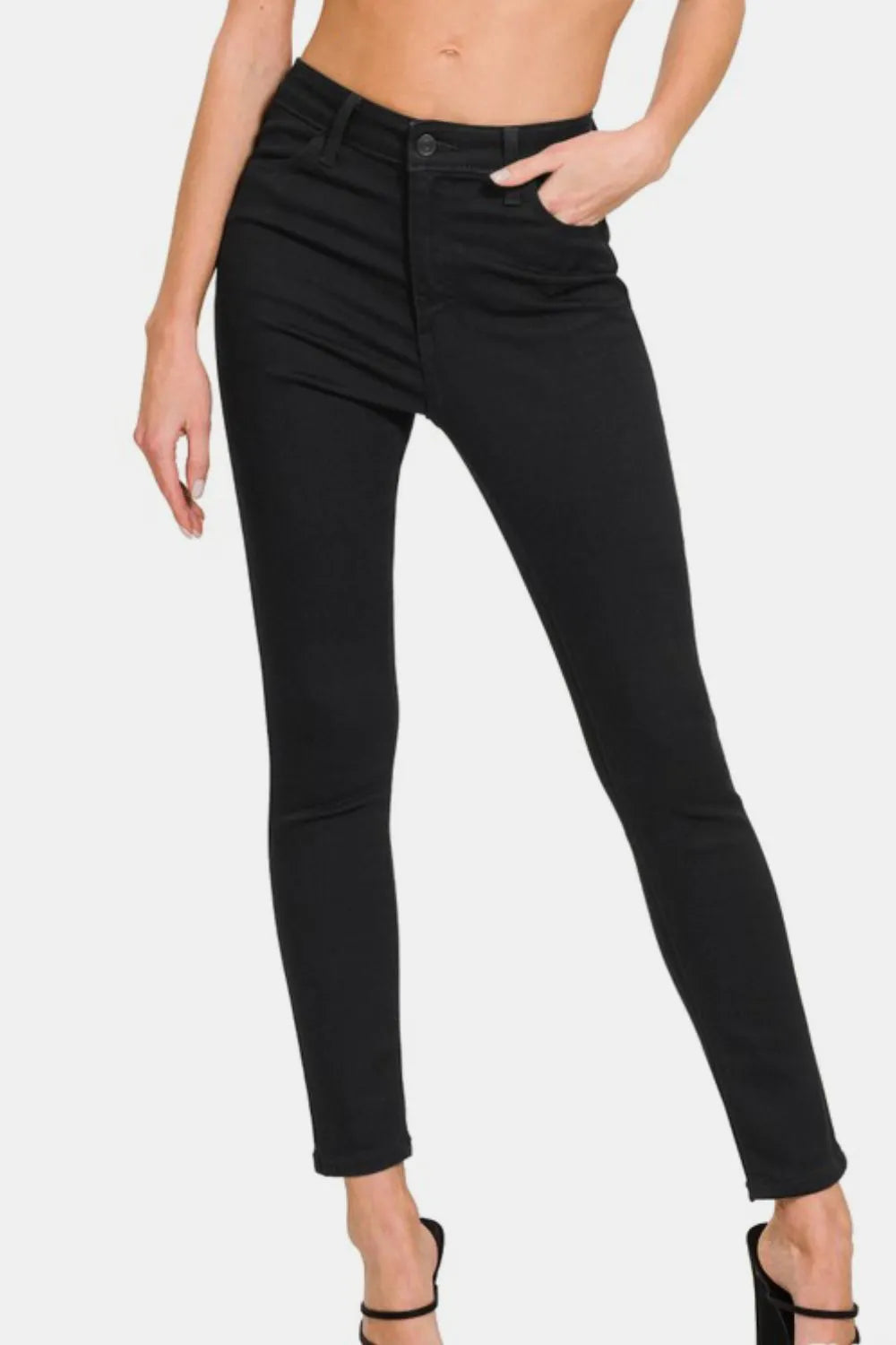High Rise Skinny Jeans with Pockets, Black