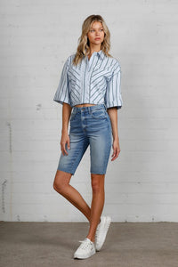High Rise Slim Bermuda Denim Shorts-Bermuda Jean Shorts-Insane Gene-Reef Love