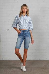 High Rise Slim Bermuda Denim Shorts-Bermuda Jean Shorts-Insane Gene-Reef Love