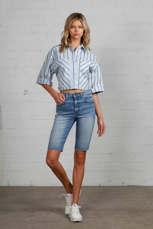 High Rise Slim Bermuda Denim Shorts-Bermuda Jean Shorts-Insane Gene-Reef Love