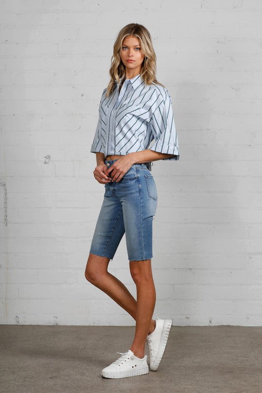 High Rise Slim Bermuda Denim Shorts-Bermuda Jean Shorts-Insane Gene-Reef Love