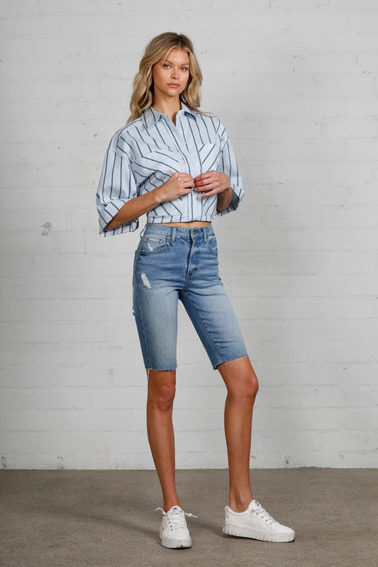 High Rise Slim Bermuda Denim Shorts-Bermuda Jean Shorts-Insane Gene-Reef Love
