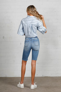 High Rise Slim Bermuda Denim Shorts-Bermuda Jean Shorts-Insane Gene-Reef Love