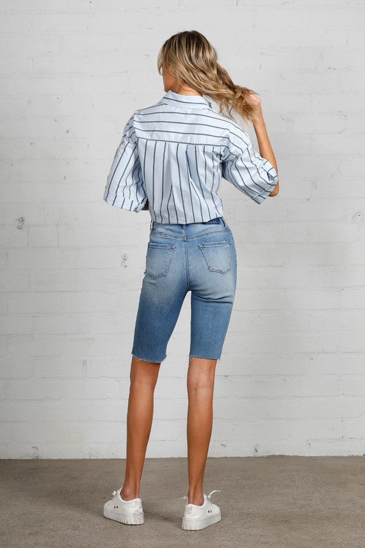 High Rise Slim Bermuda Denim Shorts-Bermuda Jean Shorts-Insane Gene-Reef Love