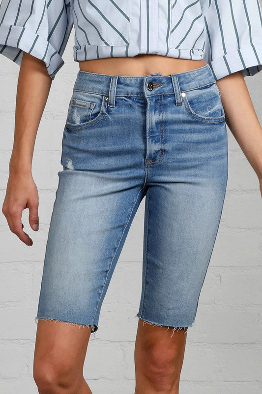 High Rise Slim Bermuda Denim Shorts-Bermuda Jean Shorts-Insane Gene-Reef Love