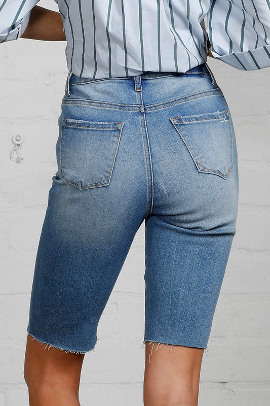 High Rise Slim Bermuda Denim Shorts-Bermuda Jean Shorts-Insane Gene-Reef Love