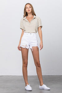 High Rise White Denim Shorts-Denim Shorts-Insane Gene-WHITE-XS-Reef Love