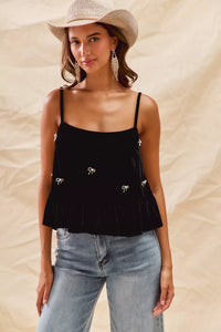 Holiday Velvet Ribbon Rhinestone Christmas Top