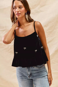 Holiday Velvet Ribbon Rhinestone Christmas Top