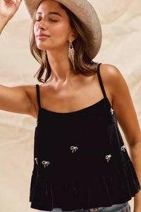 Holiday Velvet Ribbon Rhinestone Christmas Top