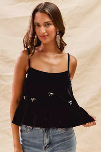 Holiday Velvet Ribbon Rhinestone Christmas Top