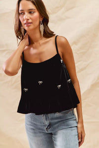 Holiday Velvet Ribbon Rhinestone Christmas Top