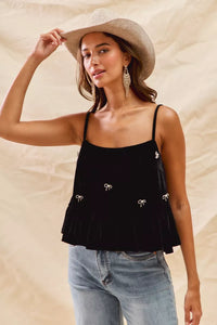 Holiday Velvet Ribbon Rhinestone Christmas Top