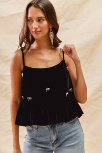 Holiday Velvet Ribbon Rhinestone Christmas Top