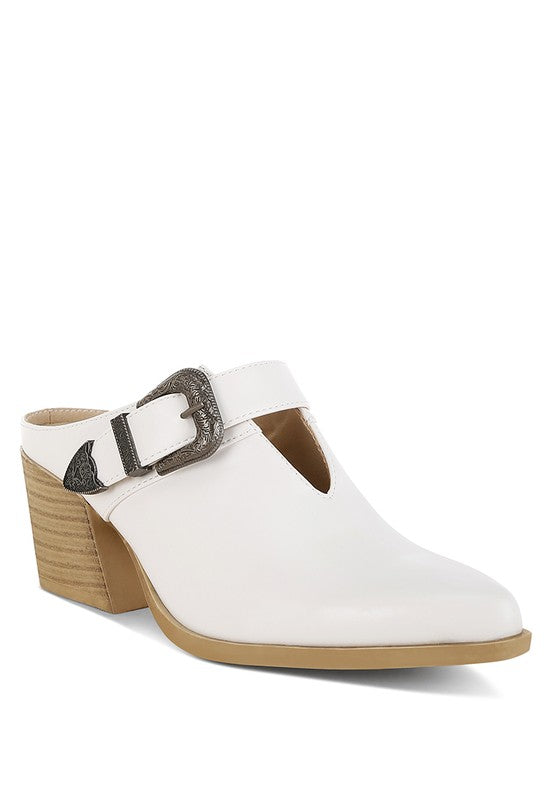 Holler Carved Buckle Statement Mules-Reef Love