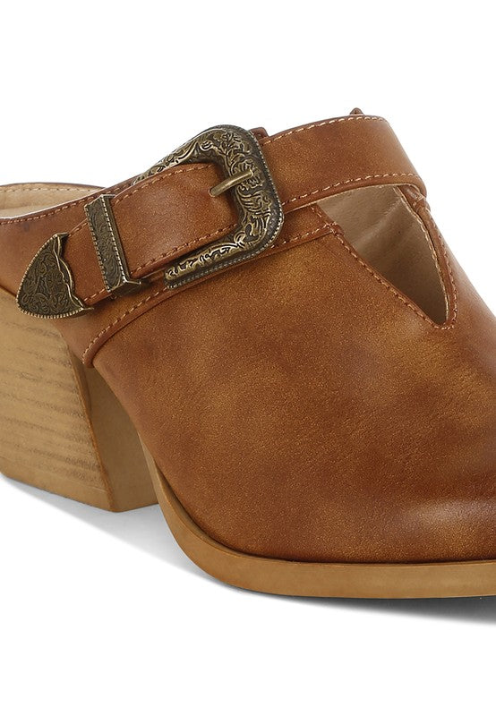 Holler Carved Buckle Statement Mules-Reef Love