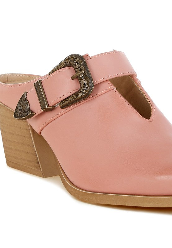 Holler Carved Buckle Statement Mules-Reef Love