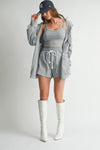 Hoodie, Shorts + Cami 3-Piece Set, Heather Grey