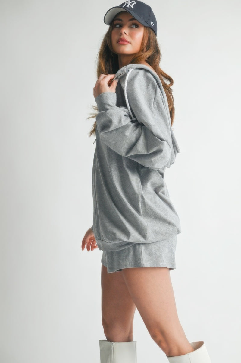 Hoodie, Shorts + Cami 3-Piece Set, Heather Grey
