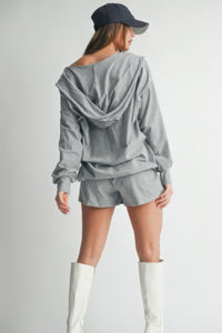 Hoodie, Shorts + Cami 3-Piece Set, Heather Grey