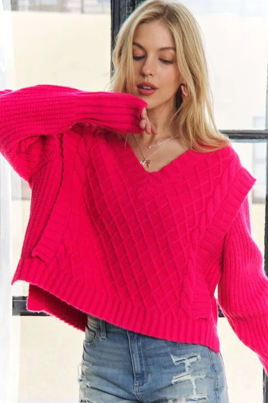 Hot Pink Ruffle Detail Adorable Sweater