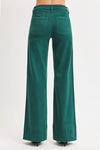 Hunter Green Tummy Control Mid Rise Wide Leg Front Seam Jeans