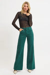 Hunter Green Tummy Control Mid Rise Wide Leg Front Seam Jeans