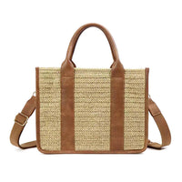 Mericela Mixed Media Straw Tote Crossbody Bag