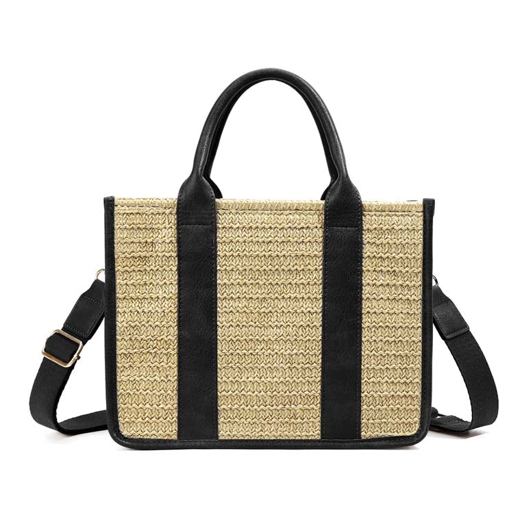 Mericela Mixed Media Straw Tote Crossbody Bag