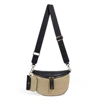 Valentina Mixed Media Straw Sling Crossbody Bag